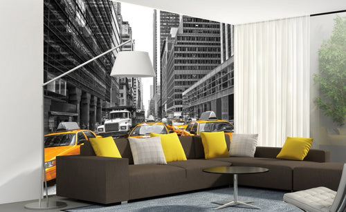 Dimex Yellow Taxi Carta Da Parati In Tessuto Non Tessuto 225X250cm 3 Strisce Ambiente | Yourdecoration.it