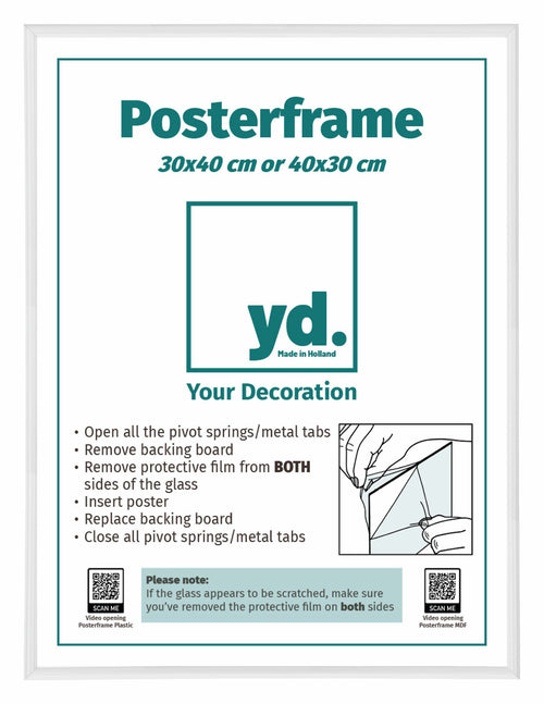Cornice per Poster Plastica 30x40cm Bianco Lucente Davanti Dimensione | Yourdecoration.it