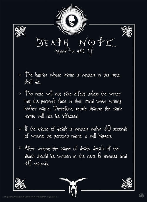 Death Note Rules Poster 38X52cm | Yourdecoration.it