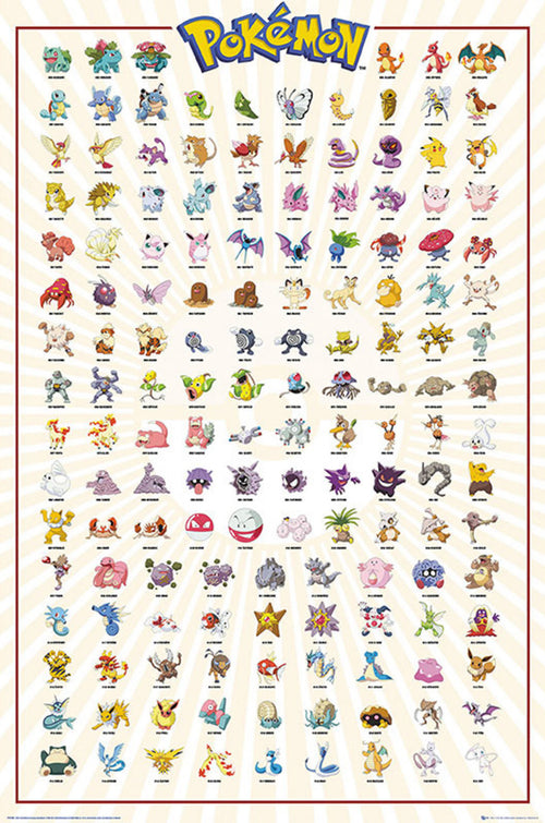 Gbeye FP4380 Pokemon Kanto 151 French Characters Poster 61x 91-5cm | Yourdecoration.it