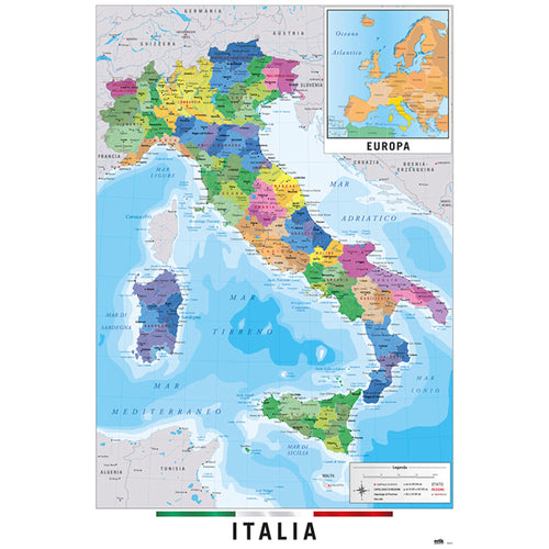 Grupo Erik GPE5125 Map Italia Physical Politic Poster 61X91,5cm | Yourdecoration.it