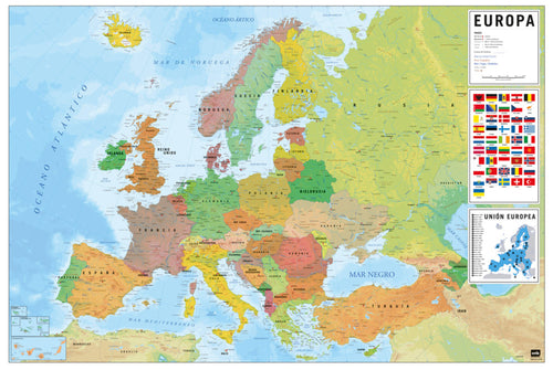 Grupo Erik GPE5441 Physical Political Map Of Europe Es Poster 91,5X61cm | Yourdecoration.it