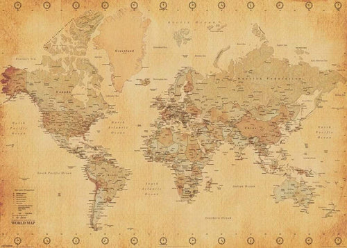Pyramid World Map Vintage Style Poster 140x100cm | Yourdecoration.it