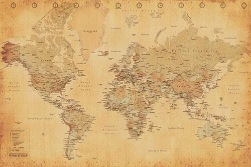 Pyramid World Map Vintage Style Poster 91,5x61cm | Yourdecoration.it