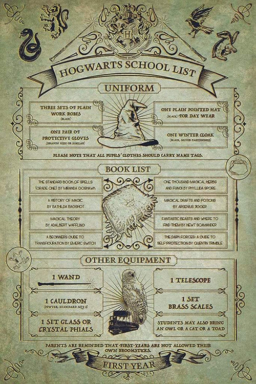 Pyramid Harry Potter Hogwarts School List Poster 61x91,5cm | Yourdecoration.it