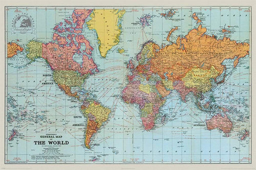 Pyramid Stanfords General Map of the World Colour Poster 91,5x61cm | Yourdecoration.it