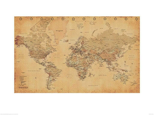 pyramid ppr40993 world map vintage style stampa artistica 60x80cm | Yourdecoration.it