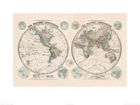 pyramid ppr51126 stanfords eastern and western hemispheres map 1877 stampa artistica 60x80cm | Yourdecoration.it